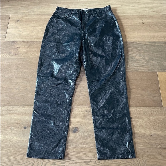 Abercrombie & Fitch 90s Straight Ultra High Rise Navy Vegan Leather Pants - Picture 2 of 10